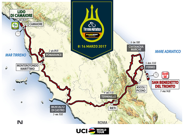 2017 Tirreno-Adricatico map